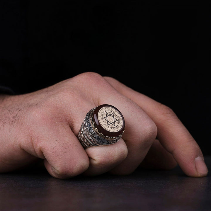 خاتم فضة رجالي عثماني فاخر بنقوش إسلامية دقيقة (عيار 925) - متجر المارشال للخواتم الرجالية 3