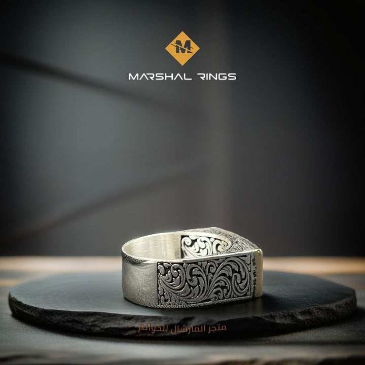 خاتم فضة 925 رجالي بنقش "محمد رسول الله" تصميم عصري - متجر المارشال للخواتم الرجالية 2