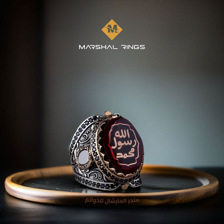 خاتم فضة رجالي بنقش "محمد رسول الله" - تصميم عصري (عيار 925) - متجر المارشال للخواتم الرجالية 2