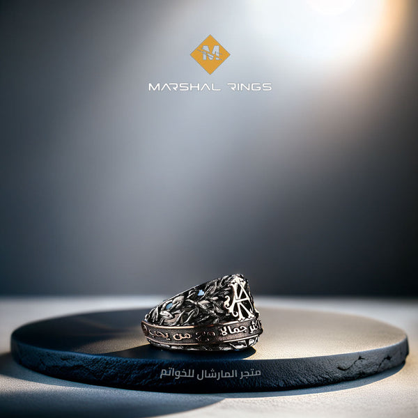 خاتم فضة 925 رجالي نقش مونوغرام فاخر - متجر المارشال للخواتم الرجالية 1