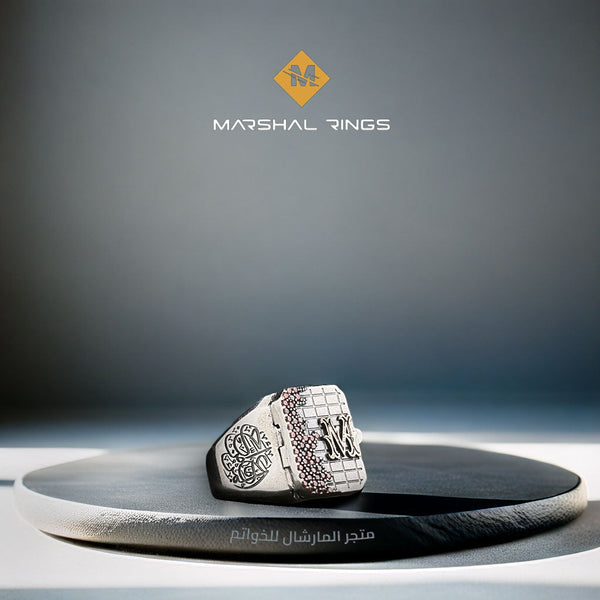 خاتم فضة 925 رجالي بحرف M مميز أنيق - متجر المارشال للخواتم الرجالية 1