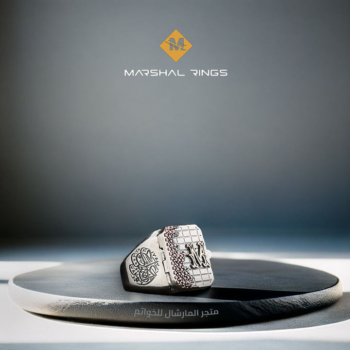 خاتم فضة 925 رجالي بحرف M مميز أنيق - متجر المارشال للخواتم الرجالية 1