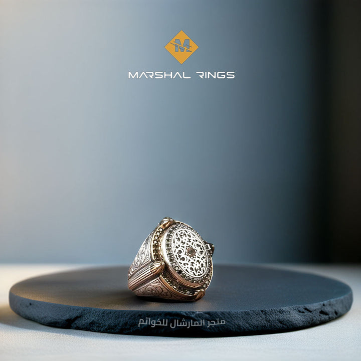 خاتم فضة 925 رجالي ملكي بحجر سيتيرين فاخر - متجر المارشال للخواتم الرجالية 1