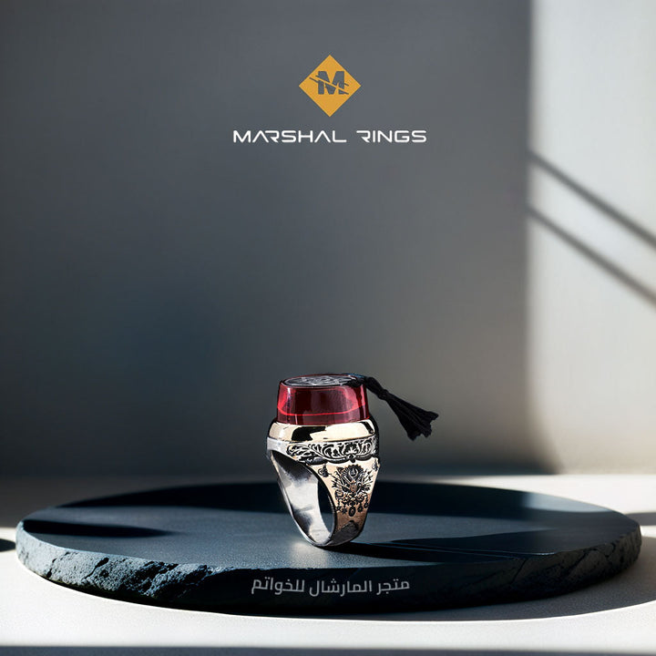 خاتم فضة رجالي مرصع بحجر الكهرمان على شكل طربوش عثماني - متجر المارشال للخواتم الرجالية 2