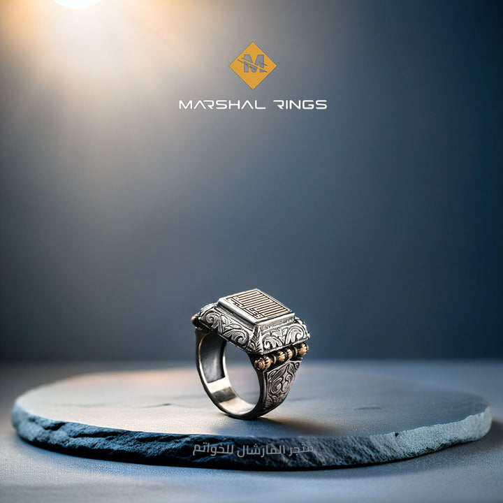 خاتم فضة رجالي 925 اسلامي تصميم انيق بالخط الكوفي "لا غالب الا الله" - متجر المارشال للخواتم الرجالية 2