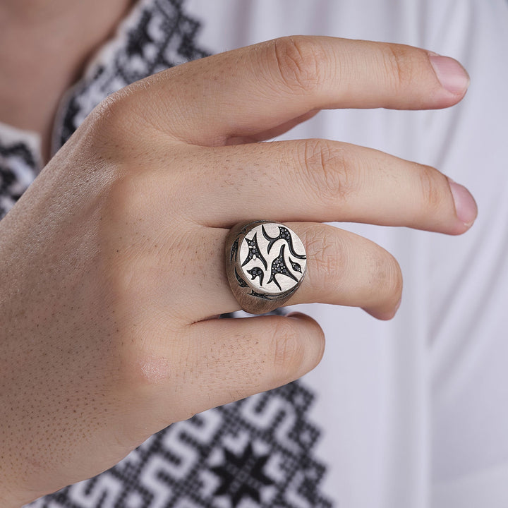 خاتم فضة 925 رجالي مزخرف بأحجار دقيقة - متجر المارشال للخواتم الرجالية 3