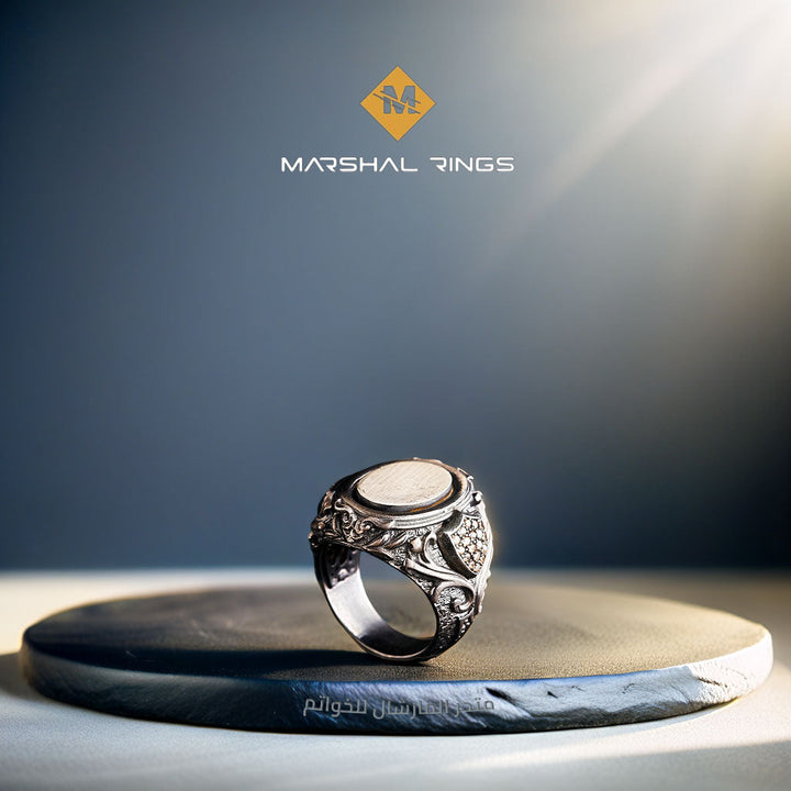 خاتم فضة رجالي 925 بنقشة الدرع الفريدة - متجر المارشال للخواتم الرجالية 2