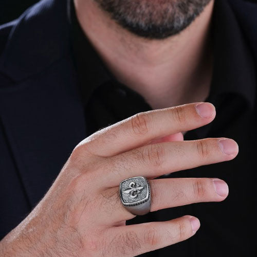 خاتم فضة 925 رجالي بحجر زركون فاخر على الحواف - متجر المارشال للخواتم الرجالية 3