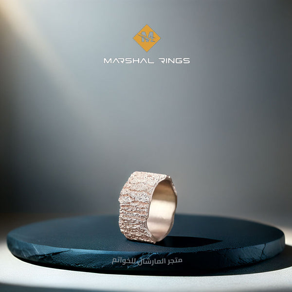 خاتم فضة 925 رجالي بتصميم لحاء الشجر الوردي - متجر المارشال للخواتم الرجالية 1