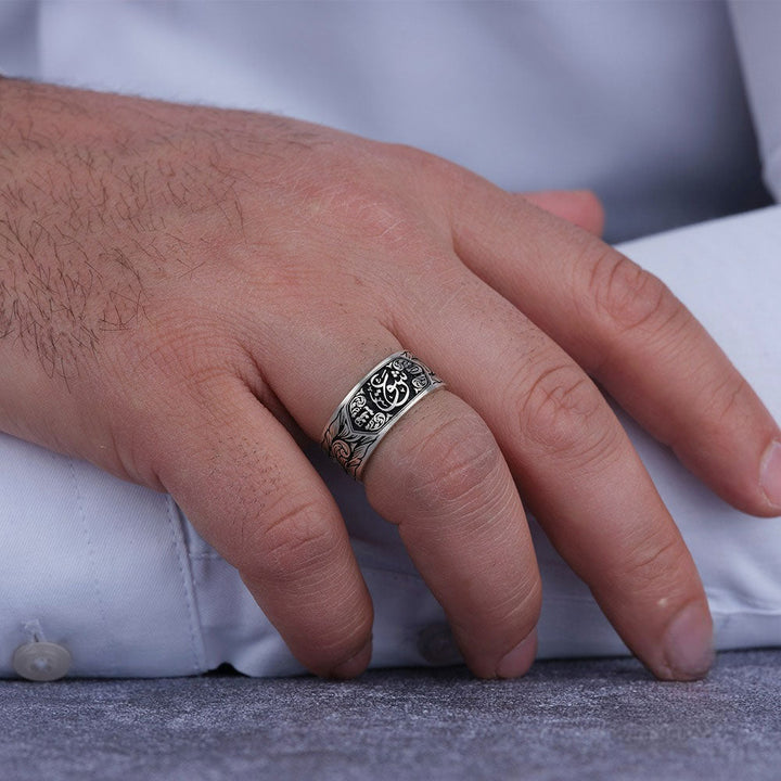 خاتم فضة رجالي عيار 925 بتصميم نباتي - متجر المارشال للخواتم الرجالية 4