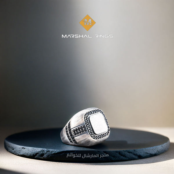خاتم فضة رجالي عيار 925 مربع الشكل - متجر المارشال للخواتم الرجالية 1