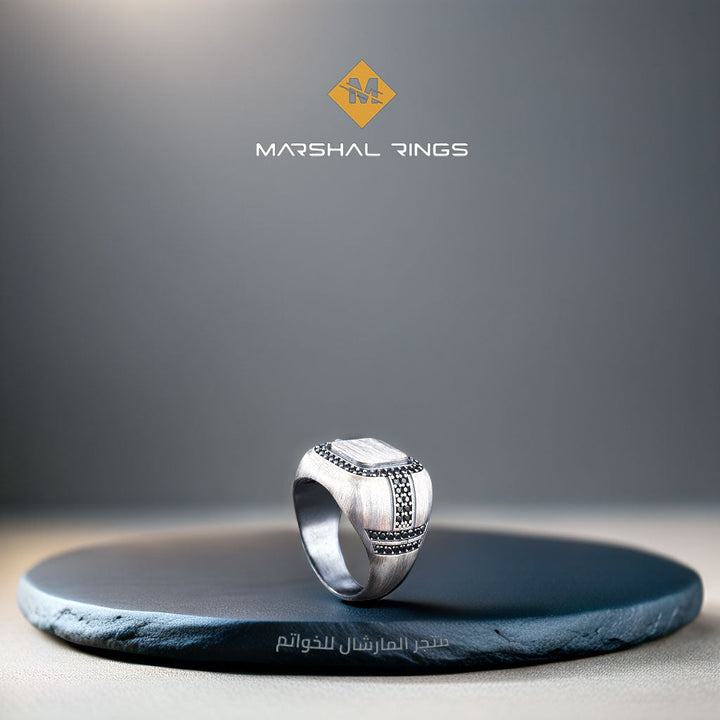 خاتم فضة رجالي عيار 925 مربع الشكل - متجر المارشال للخواتم الرجالية 2