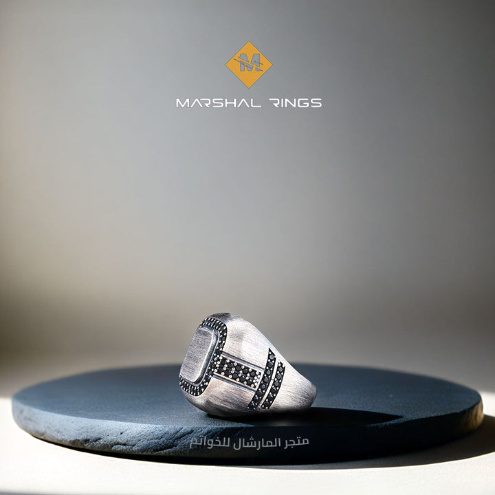 خاتم فضة رجالي عيار 925 مربع الشكل - متجر المارشال للخواتم الرجالية 3