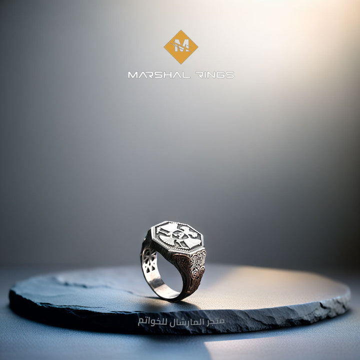 خاتم فضة رجالي عيار 925 تصميم تراث السلاجقة - متجر المارشال للخواتم الرجالية 2