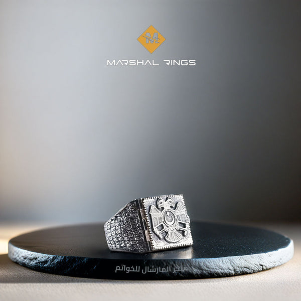 خاتم فضة رجالي عيار 925 نقش النسر مع الهلا والنجمة - متجر المارشال للخواتم الرجالية 1