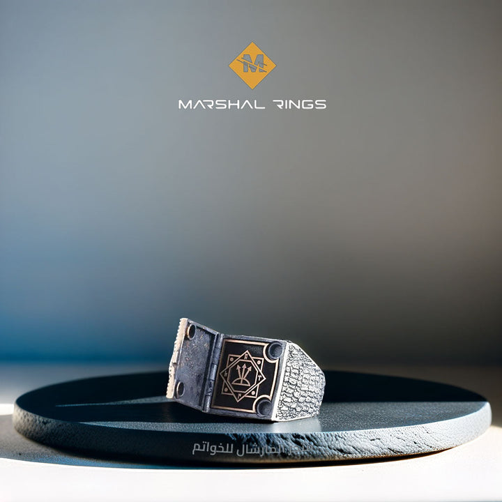 خاتم فضة رجالي عيار 925 نقش النسر مع الهلا والنجمة - متجر المارشال للخواتم الرجالية 2