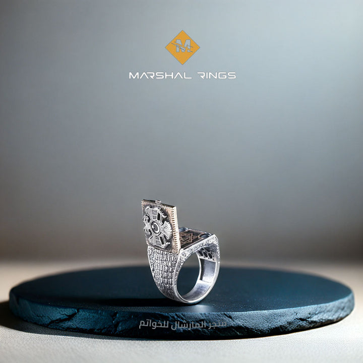 خاتم فضة رجالي عيار 925 نقش النسر مع الهلا والنجمة - متجر المارشال للخواتم الرجالية 3