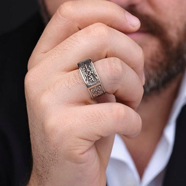 خاتم فضة 925 رجالي إسلامي نقش حسبي الله  - متجر المارشال للخواتم الرجالية 2