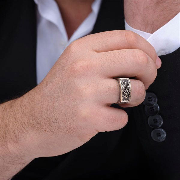 خاتم فضة 925 رجالي إسلامي نقش حسبي الله  - متجر المارشال للخواتم الرجالية 3