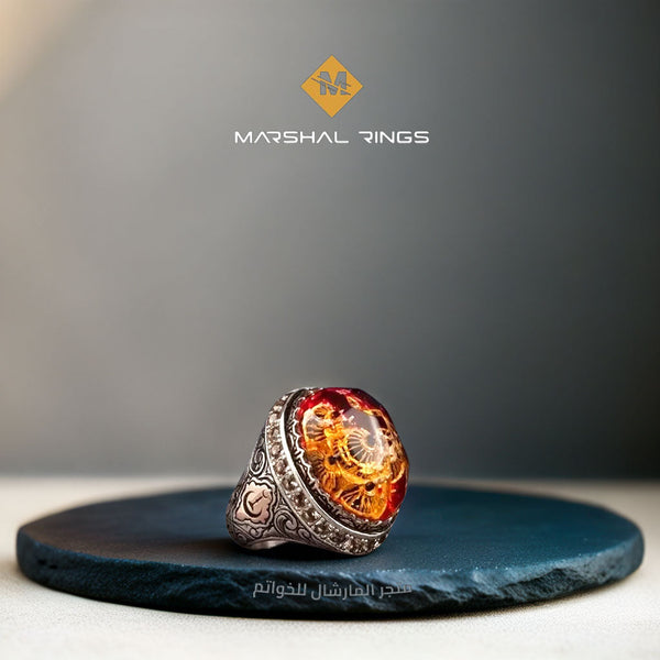 خاتم فضة 925 رجالي تصميم آيا صوفيا الفريد مرصع بحجر العنبر  - متجر المارشال للخواتم الرجالية 1