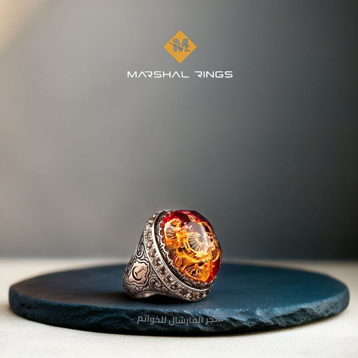 خاتم فضة 925 رجالي تصميم آيا صوفيا الفريد مرصع بحجر العنبر  - متجر المارشال للخواتم الرجالية 1
