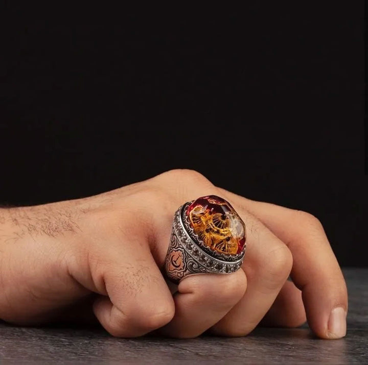 خاتم فضة 925 رجالي تصميم آيا صوفيا الفريد مرصع بحجر العنبر  - متجر المارشال للخواتم الرجالية 2