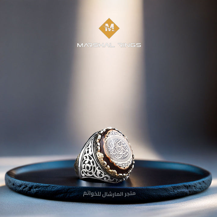 خاتم فضة رجالي 925 تصميم اسلامي بنقش " كفى بالله شهيدا" - متجر المارشال للخواتم الرجالية 1