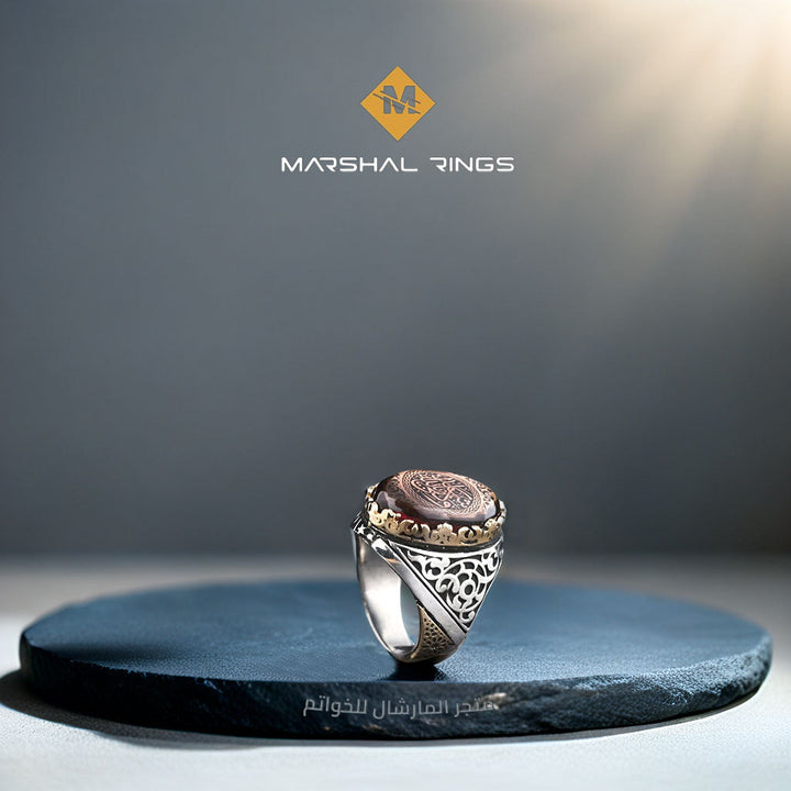 خاتم فضة رجالي 925 تصميم اسلامي بنقش " كفى بالله شهيدا" - متجر المارشال للخواتم الرجالية 2