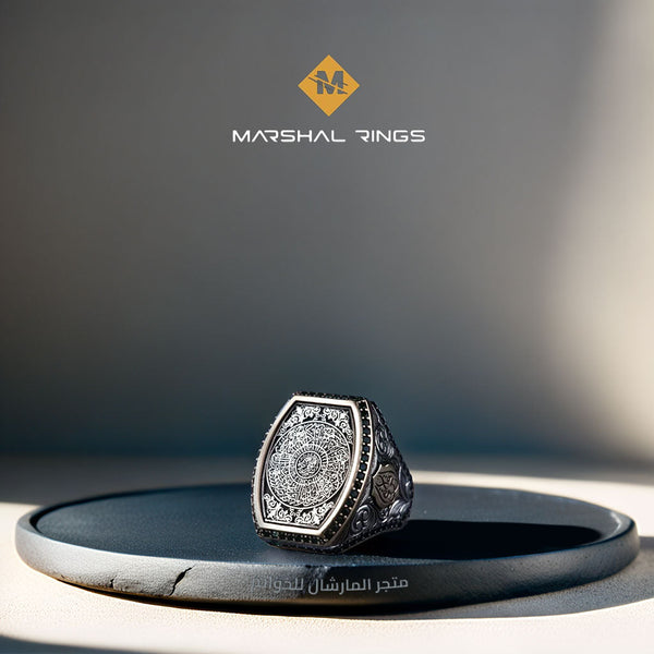 خاتم فضة 925 رجالي نقش سورة الانشراح تصميم سلطاني - متجر المارشال للخواتم الرجالية 1