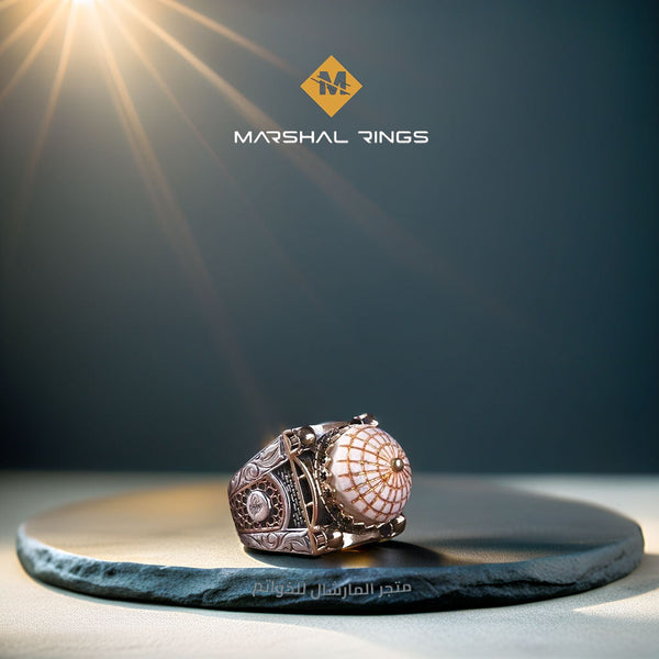 خاتم فضة 925 رجالي بحجر السترين الأزرق بتصميم القبة - متجر المارشال للخواتم الرجالية 1