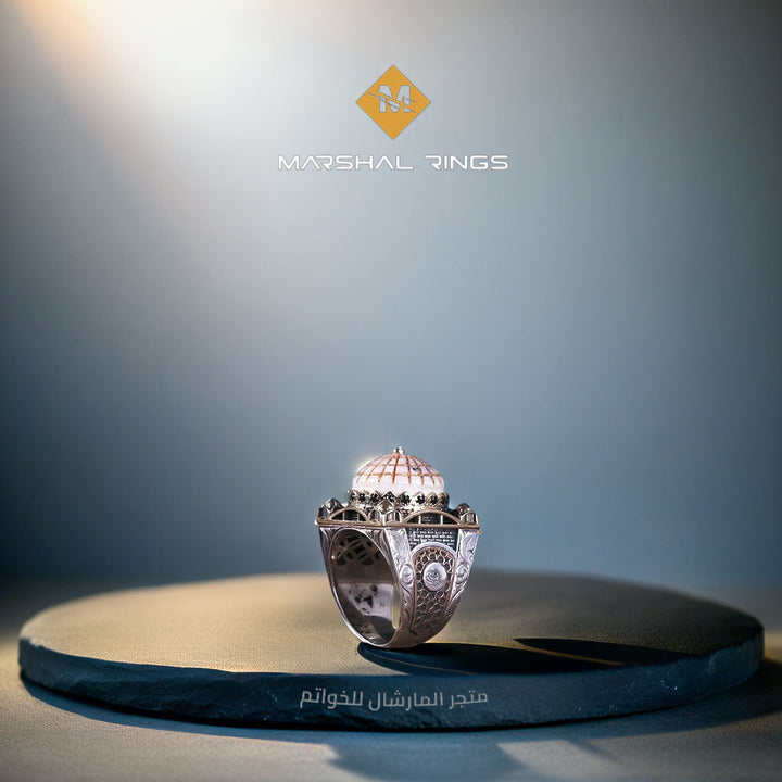خاتم فضة 925 رجالي بحجر السترين الأزرق بتصميم القبة - متجر المارشال للخواتم الرجالية 2