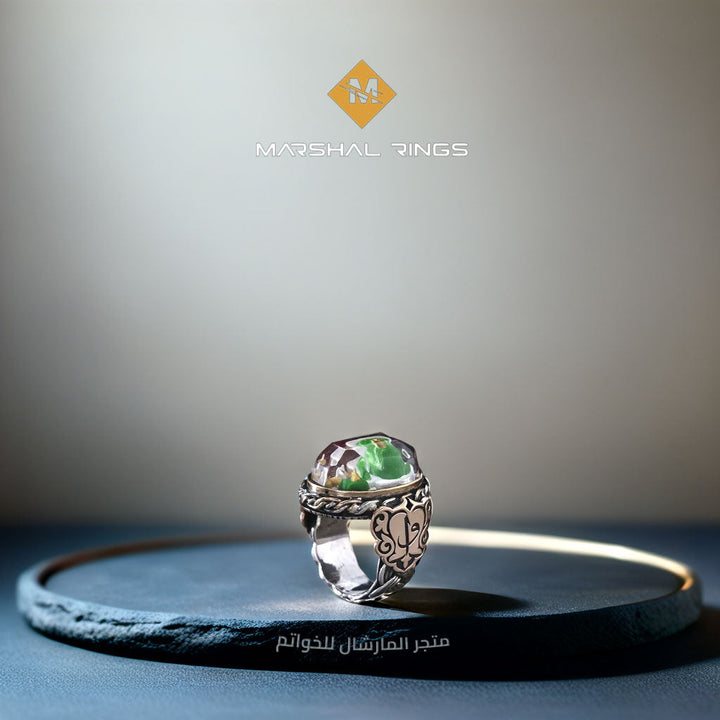 خاتم فضة 925 رجالي تصميم روضة شريف فاخر - متجر المارشال للخواتم الرجالية 2