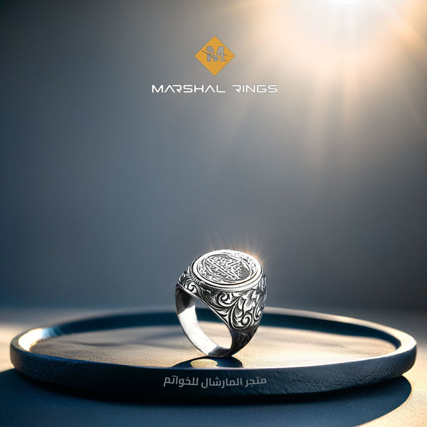 خاتم فضة رجالي 925 بتصميم زخرفة نباتية - متجر المارشال للخواتم الرجالية 1