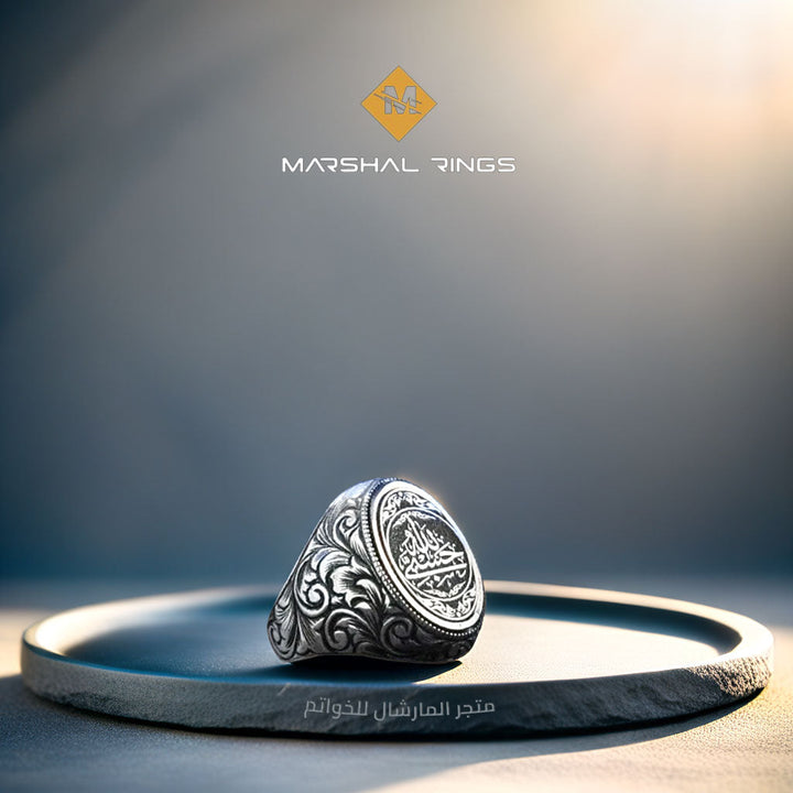 خاتم فضة رجالي 925 بتصميم زخرفة نباتية - متجر المارشال للخواتم الرجالية 2
