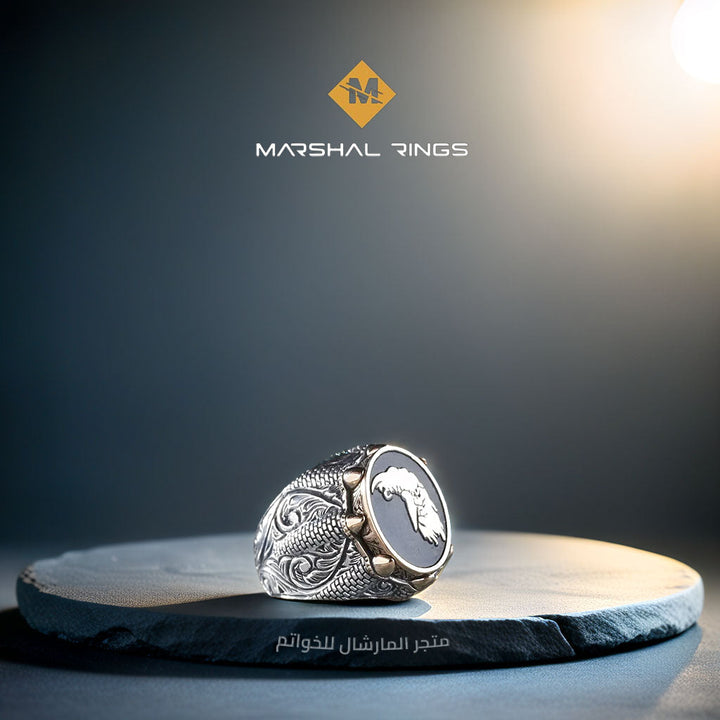 خاتم فضة رجالي 925 بتصميم نسر حفر دقيق - متجر المارشال للخواتم الرجالية 1