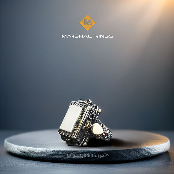 خاتم فضة 925 رجالي بحجر أبيض مستطيل - متجر المارشال للخواتم الرجالية 1