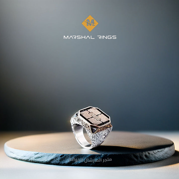 خاتم فضة 925 رجالي نقش بالخط الكوفي  سور ة "الناس" "الفلك" "الإخلاص" "الكافرون" - متجر المارشال للخواتم الرجالية 2