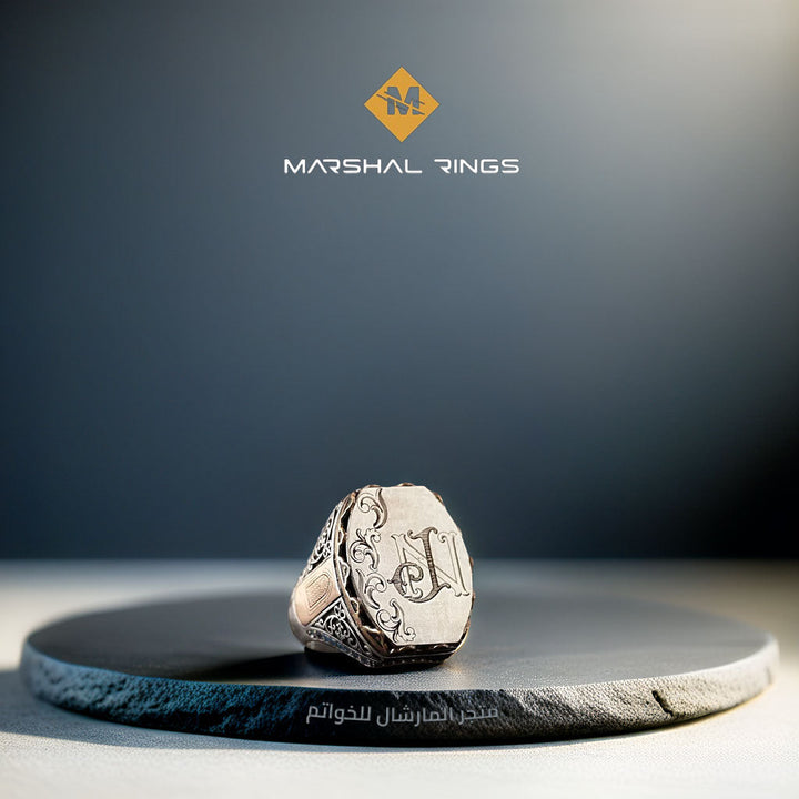 خاتم فضة 925 رجالي بحروف مميزة حسب الطلب - متجر المارشال للخواتم الرجالية 1