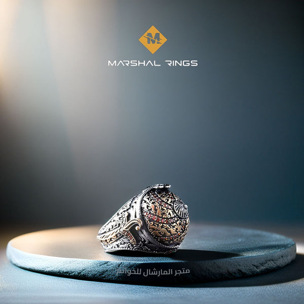 خاتم فضة 925 رجالي تصميم خوذة سلطاني فخم - متجر المارشال للخواتم الرجالية 1