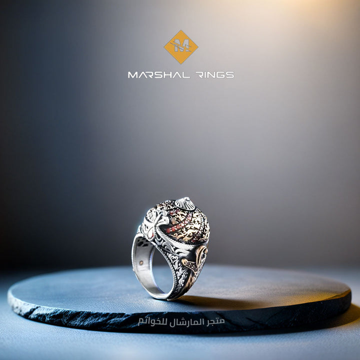 خاتم فضة 925 رجالي تصميم خوذة سلطاني فخم - متجر المارشال للخواتم الرجالية 3