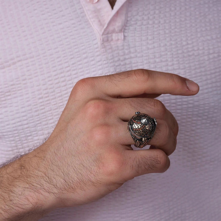 خاتم فضة 925 رجالي تصميم خوذة سلطاني فخم - متجر المارشال للخواتم الرجالية 4