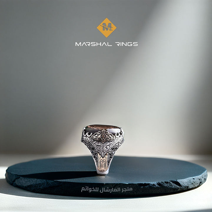 خاتم فضة رجالي عيار 925 موديل إنشراح تصميم راقي حفر يدوي بمهارة - متجر المارشال للخواتم الرجالية 3