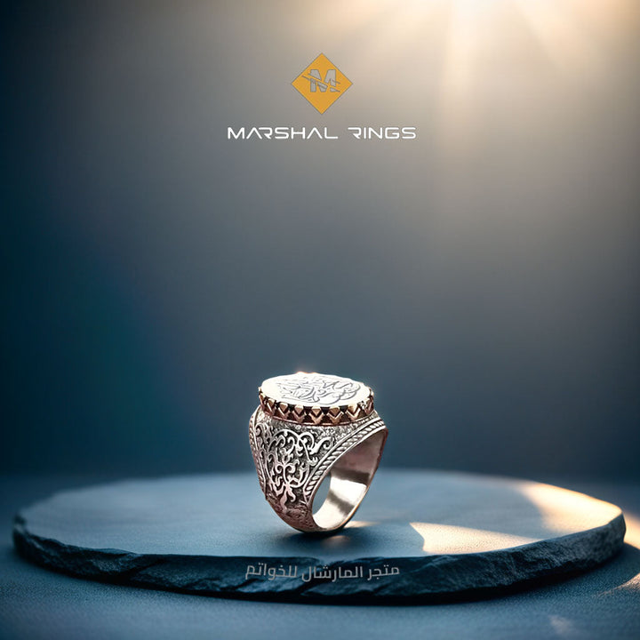 خاتم فضة 925 رجالي نقش "لا تحزن ان الله معنا" - متجر المارشال للخواتم الرجالية 2