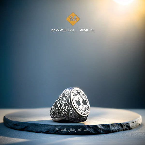 خاتم فضة 925 رجالي شجرة الحياة الفخم - متجر المارشال للخواتم الرجالية 1