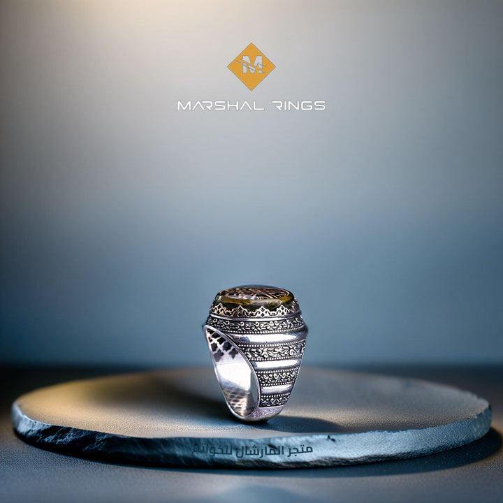 خاتم فضة 925 رجالي بيضاوي أخضر فاخر - متجر المارشال للخواتم الرجالية 1