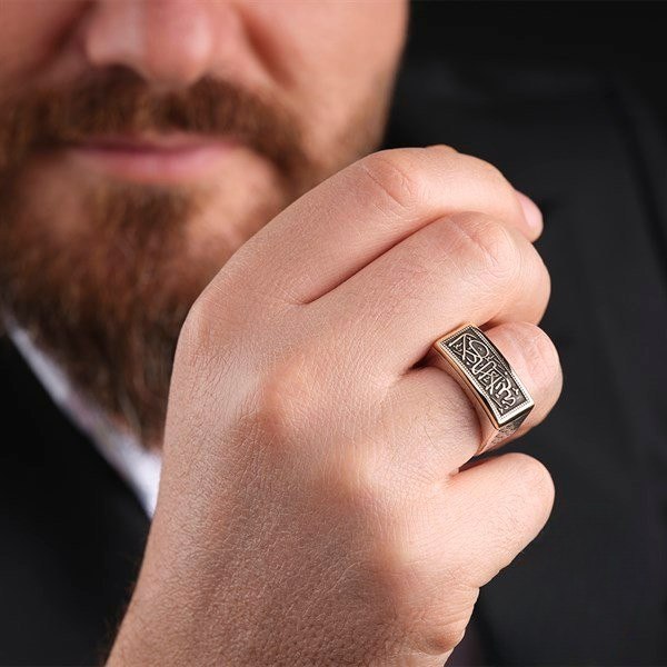 خاتم فضة رجالي اسلامي عيار 925 بنقش "لا غالب الا الله"  - متجر المارشال للخواتم الرجالية 3