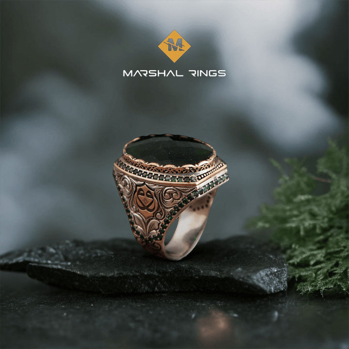 خاتم فضة رجالي عيار 925 بحجر زركون أخضر ملكي فاخر - متجر المارشال للخواتم الرجالية 2