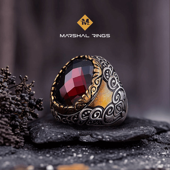 خاتم فضة رجالي عيار 925 بحجر زركون لامع بفخامة استثنائية - متجر المارشال للخواتم الرجالية 1