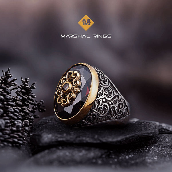 خاتم فضة رجالي عيار 925 بحجر زركون أنيق بتصميم ملكي - متجر المارشال للخواتم الرجالية 1