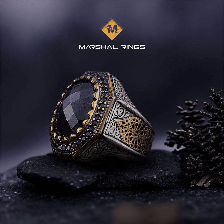 خاتم فضة رجالي عيار 925 بحجر زركون أزرق بتصميم أنيق - متجر المارشال للخواتم الرجالية 1